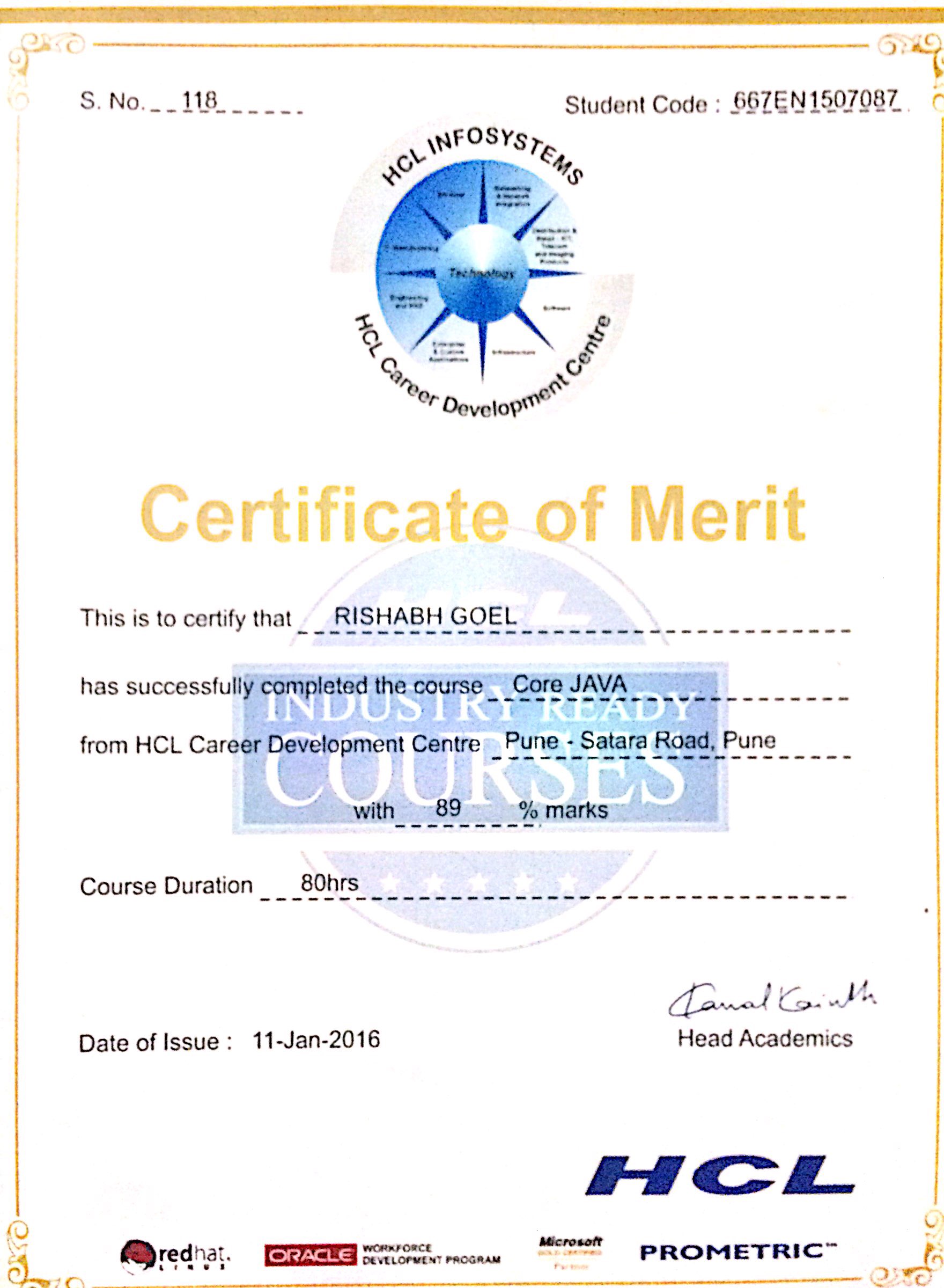 Core Java Certificate